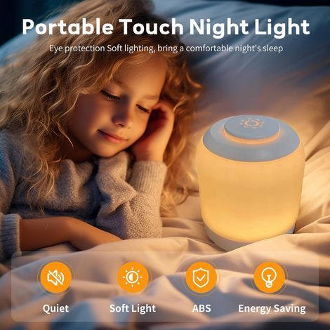 Lote de 2 luces nocturnas suaves para la protección ocular, lámparas táctiles para bebés, niños y adultos, luz nocturna, 3 colores, intensidad ajustable, recargable por USB (1/4)