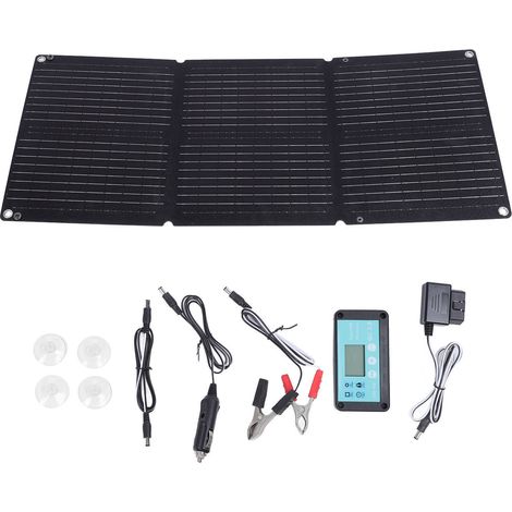 Ortviai Panneau Solaire Pliable 90 W 12 V / 24 V avec Contrôleur Intégré et Interface OBD pour Station d’Alimentation Extérieure (1/5)