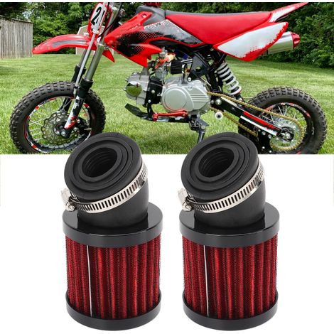 Filtre à air universel coudé à 45° (28-48 mm) pour motos (lot de 2), compatible avec les modèles 50 cm³, 70 cm³, 90 cm³ et 125 cm³. Disponible en noir et en rouge. (1/5)