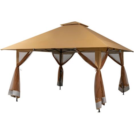 Structure Métal et Toile Oxford Tonnelle Pop-Up avec 4 Parois Moustiquaires pour Fêtes et Jardin 13x13 ft Café (1/5)
