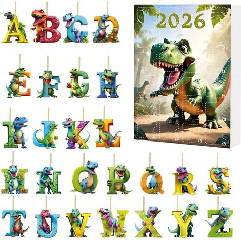Calendrier de l'Avent avec lettres de dinosaures, boîte surprise amusante, pendentif en acrylique avec lettre anglaise, coffret cadeau de Noël type B (1/2)