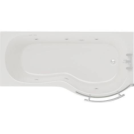 Wholesale Domestic Plage 1700mm 6 Jet Chrome Flat Jet Right Hand P Shaped Whirlpool Shower Bath with Towel Rail Bath Screen and Front Bath Panel (1/5)