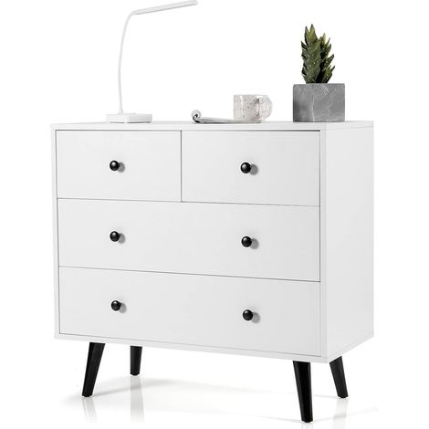 GOPLUS Commode à 4 Tiroirs, Meuble de Rangement avec Dispositif Anti-basculement, Poignées Pratiques, 4 Tiroirs en Bois pour Chambre à Coucher, Salon, Bureau, 80x39,5x77cm, Naturel (1/5)