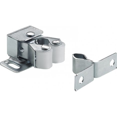 Hettich – Lot de 2 loqueteaux à pression en acier zingué – Dimensions L.28 x l.33 mm – Fixation à vis pour meubles