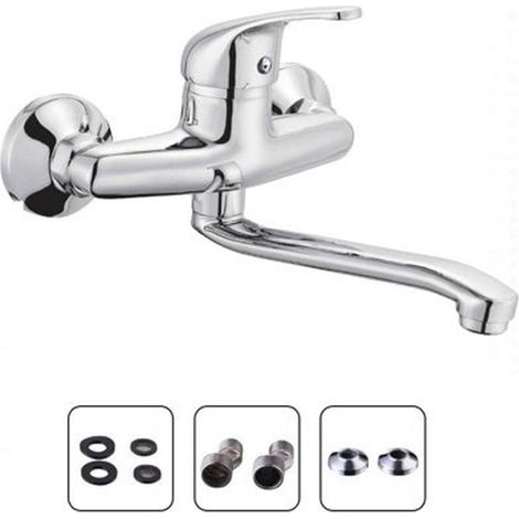 Cleafe - Miscelatore Rubinetto Monocomando Lavello Cucina Canna Alta Cromato Muro 69139 - (1/4)