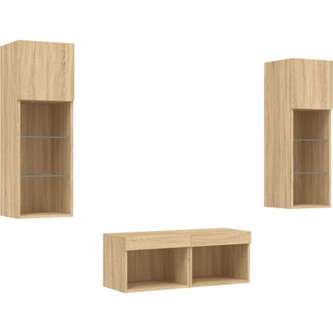 Mobile TV multimediale mensola TV credenza TV sala da pranzo soggiorno camera da letto montaggio a parete x 4 pezzi con luci LED rovere sonoma marrone 020028223