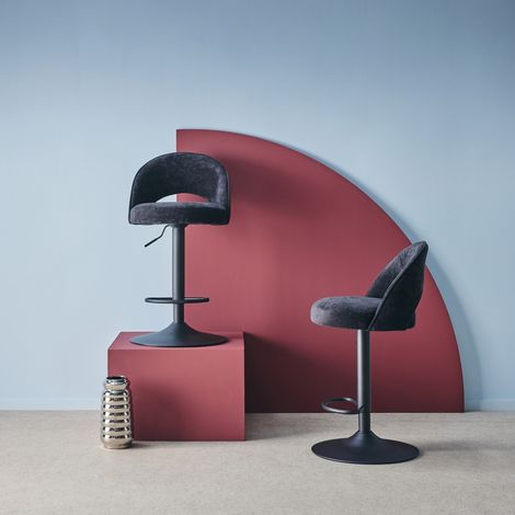 Lot de deux tabourets de bar ajustables métal et tissu noir. pied noir - L 49 x P 49 x H 88.5-110cm - Abby (1/5)