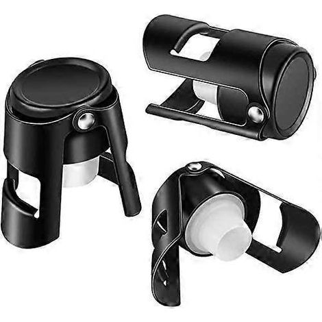 Set aus 3 zusammenklappbaren Verschlüssen für Wein- und Champagnerflaschen, aus Metall und Silikon, für vakuumversiegelte Flaschen. (1/3)