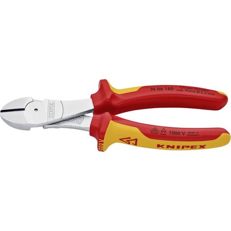 KNIPEX 74 06 180 Tronchese laterale per meccanica tipo "forte" isolati con manici rivestiti in materiale bicomponente, collaudati VDE cromata 180 mm