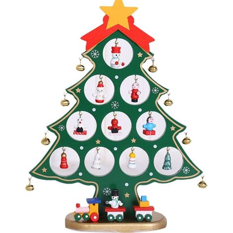 DIY-Weihnachtsbaum aus Holz, Weihnachtsgeschenk, Mini-Weihnachtsdekoration, flach, 10 Löcher, grün (1/4)