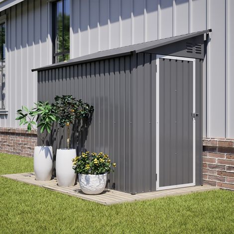 Abri de jardin en métal 4'x8', abri attenant avec porte verrouillable et 2 ouvertures de ventilation, rangement d'outils pour cour arrière et terrasse