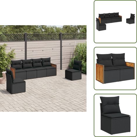 Rattan PE - vidaXL Set Divano da Giardino 6 pz con Cuscini Nero in Polyrattan - Poltrone da giardino