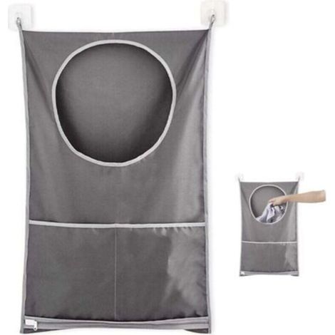 Panier à Linge Grande Contenance Sac de Rangement, Sac De Rangement Pour Sac De Placard À Linge Suspendu, pour Salle de Bain(Gris) (1/4)