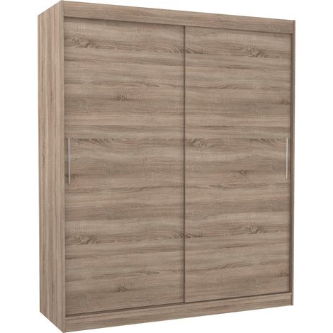 Armoire de chambre à coucher bois truffe 2 portes coulissantes Kelly 180cm (1/5)