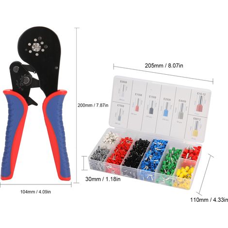 Kit d'outils de sertissage de cosses HSC8 16-6 0,08-16 m² - Pince à sertir haute dureté avec 1200 cosses à sertir pour fils. (1/4)