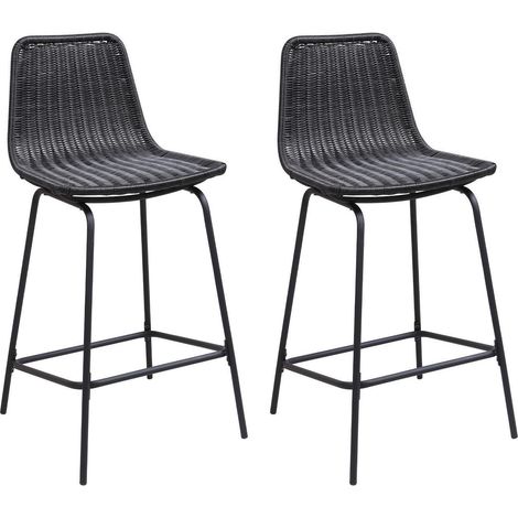 Set aus 65 cm BALI Metallinsel und Barhockern mit Rattansitz