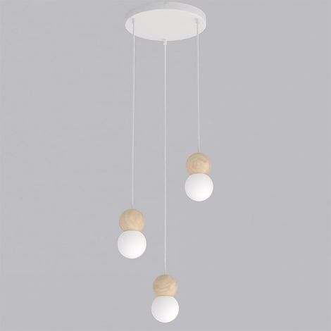 Lampada a sospensione LOOP in acciaio bianco e legno naturale