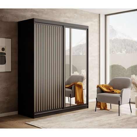 Schiebetürenschrank Schrank FABO in Schwarz matt- Artisan Eiche 160x205x60 cm (1/3)