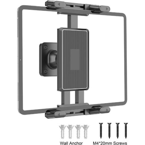 Platzsparende, verstellbare Universal-Wandhalterung, geeignet für Handys und Tablets von 4,7 bis 15 Zoll, inklusive komplettem Installationsset.