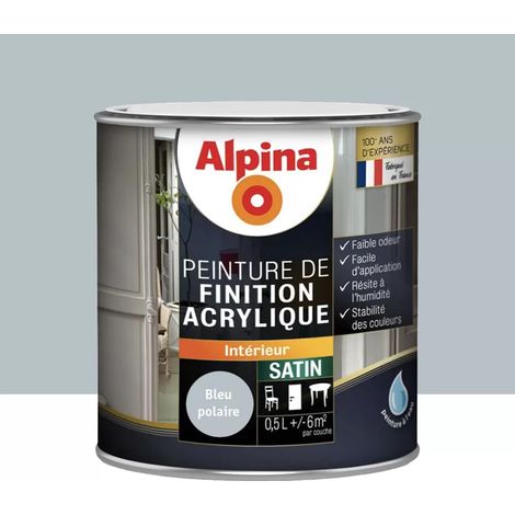 Peinture de finition boiseries intérieures acrylique Alpina Satin Bleu polaire 0,5 L (1/2)
