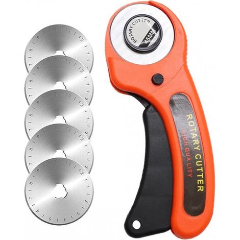 Cutter rotatif - Ciseaux à tissu - Lame rotative - 5 lames circulaires - Coupe-tissu - Design ergonomique - Avec verrouillage de sécurité (1/3)