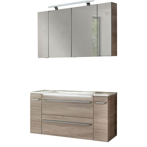 Fackelmann LUXOR Badmöbel Set 7-teilig 120 cm, Braun + LED-Spiegelschrank + Schränke verspiegelt + Unterschränke"-"90220145 (1/5)