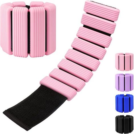 Pesi per polsi, pesi regolabili per caviglie, set da 2 (450 g ciascuno), pesi in silicone per caviglie da donna, yoga, pilates, danza, barre, corsa, camminata (rosa) (1/5)