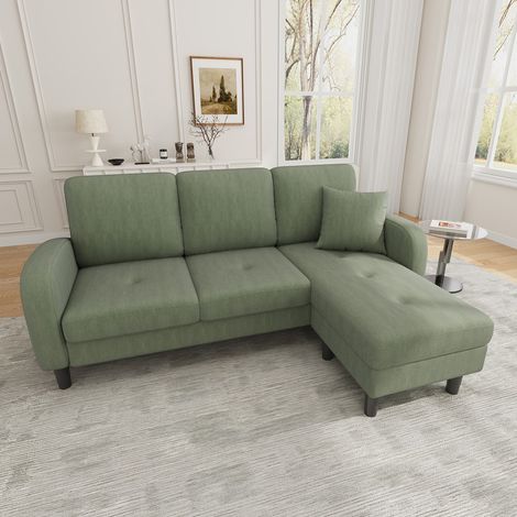 Canapé d'angle en L avec méridienne, 166 x 118 x 77 cm, canapé 3 places, tissu velours côtelé respirant, pieds en plastique, modulable, vert