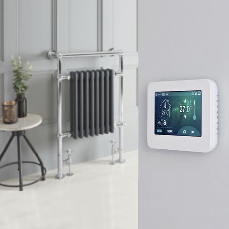 Hudson Reed Elizabeth - Sèche-Serviettes Mixte Rétro Sur Pieds Anthracite avec Thermostat Wi-Fi à Écran Tactile – 93cm x 62cm (1/5)