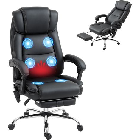 Ergonomischer Bürostuhl mit Massagefunktion, Schreibtischstuhl mit Fußstütze, schwarzes Kunstleder (1/5)