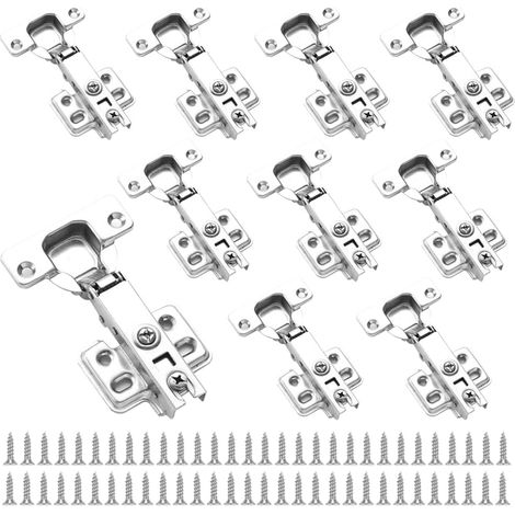 Lot de 10 charnières à fermeture amortie pour meubles de cuisine - Charnières de porte laminées à froid avec vis - Charnières hydrauliques silencieuses à recouvrement total standard pour meubles de cu