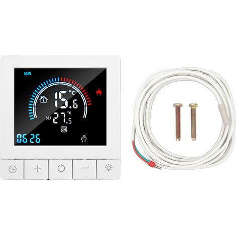 Thermostat de chauffage au sol avec écran LCD tactile, programmateur intelligent à minuterie, contrôleur de chauffage domestique AC 90‑240V 16A, compatible WiFi (câble de détection 3 mètres inclus) (1/5)