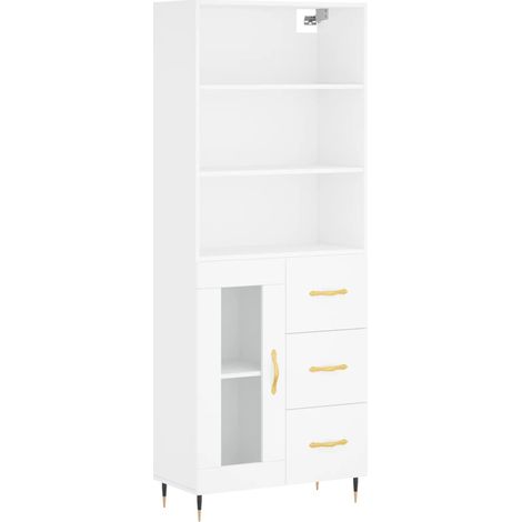 Aparador cómoda cómoda armario mueble organizador cocina salón salón alto 69,5 x 34 x 180 cm madera contrachapada blanco 020032552