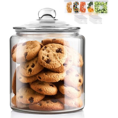 Bocal à Biscuits en Verre avec Couvercle Hermétique, 3,9L Grande Bocal avec Silicone Réutilisable, Pot à Biscuits de Conservation pour Farines, Bonbons et d’Autre Aliments (1/5)