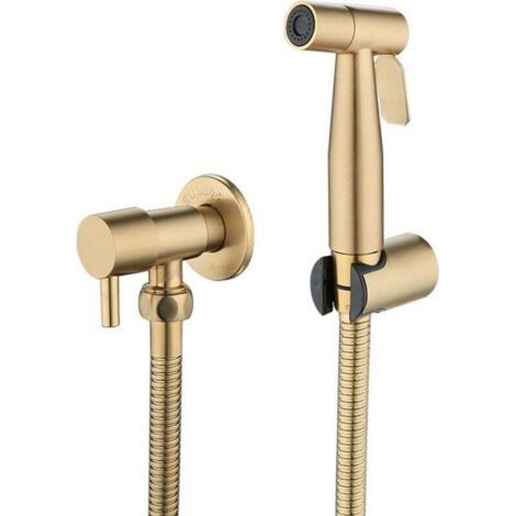 Kit de Lance WC en Acier Inoxydable 304 sans Perforation Buse d'Appoint Chasse d'Eau WC Pulvérisateur de Bidet à Main avec Tuyau et Valve en T G1/2 ", Or