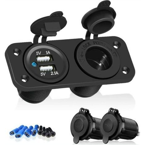 Prise de courant allume-cigare 12V / 24V, adaptateur de prise de chargeur marin étanche pour voiture marine moto Camion ATV RV, avec fiche de prise d'allume-cigare à fusible pour bateau (1/4)