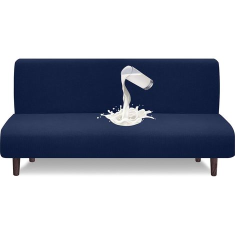 Funda impermeable para futón sin reposabrazos, muy elástica, para sofá cama plegable, antideslizante (azul marino) (1/5)