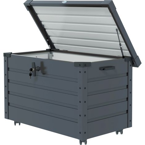 Baule da esterno 295L con serratura e 2 maniglie in acciaio zincato grigio scuro 120x62x66 cm (1/5)