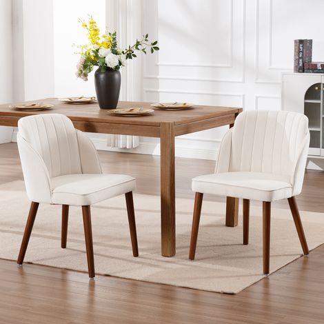 Wahson Chaises de Salle à Manger Rétro avec Pied Bois Chaise de Cuisine Lot de 2 Chaise de Salon Velours sans Accoudoirs, Blanc (1/5)