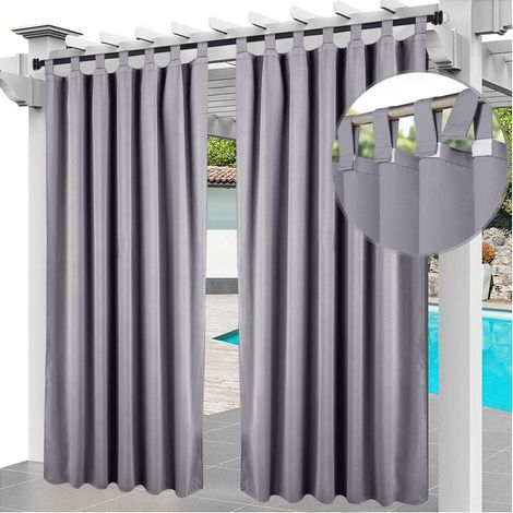 (2 Panneaux) Rideau Extérieur Imperméable 2X 132 x 213 cm Coupe-Vent Protection UV Rideau pour Facade Avant de Pergola Cabana pour Jardin Patio Gris
