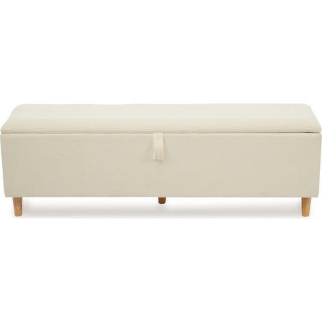 Panca fondoletto con contenitore 145 x 38 cm in tessuto effetto velluto a coste beige MODENUIT (1/5)