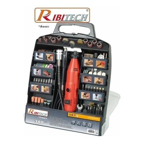 Miniutensile rotativo/Minitrapano 135W tipo Mini Drill con 300 accessori + albero flessibile in valigetta Ribitech - PROMKIT300