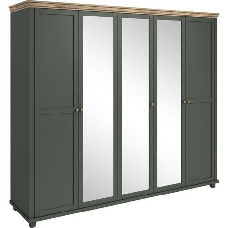 Armario Tolnue 116, Verde oscuro + Roble de lefkada, 216x246x62cm, Puertas de armario: Con bisagras, Número de estantes: 0 (1/5)
