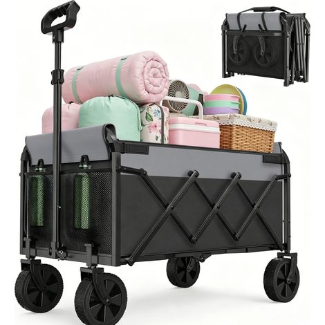 Faltbarer Bollerwagen 74 x 46 x 96,5 cm, schwarzer Stahl, 100 kg, campingtauglich – MEUBLIV (1/5)