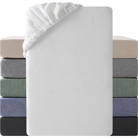 Drap Housse 140x190 cm Coton Bonnet 30cm, Blanc Laiteux (1/5)