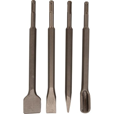 Dapetz ® 4Pc SDS+ Plus Chisel Set, Pointed, Flat, Gouge Professional Tile Chisel for All SDS and SDS Plus Impact and Rotary Hammers Compatible with Bosch Makita (1/5)