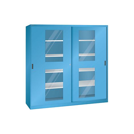 Armario de puertas correderas con ventanillas 8 baldas azul