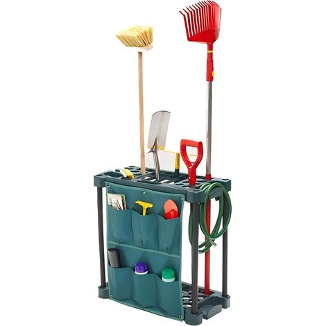 Râtelier Porte-Outils de Jardin avec Organiseur en Tissu - Rangement Garage/Abri pour 30 Outils (Pelles, Râteaux) - Anti-Rouille (58x25x60 cm) (1/5)