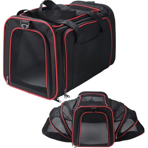 Sac de transport extensible et respirant pour chat et chien, sac à bandoulière pliable avec matelas amovible, cage de transport idéale pour le camping, la randonnée et les voyages (taille moyenne) (1/4)
