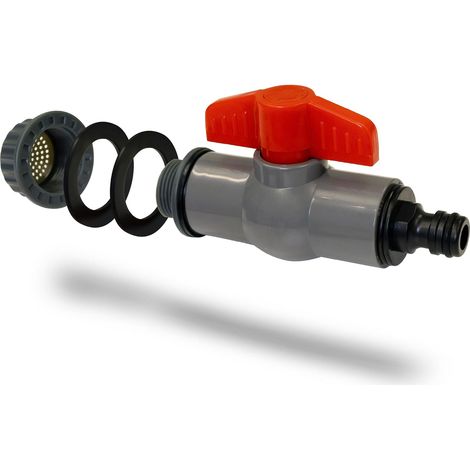 Robinet plat d'écoulement pour citerne d'eau de pluie avec filtre - 3/4" compatible avec raccord rapide courant - Raccord universel de 3/4" - Gris (1/5)